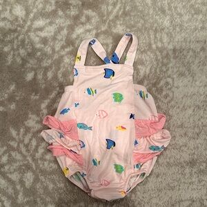 Angel Dear Pink Fish Print Kids Swim One Piece